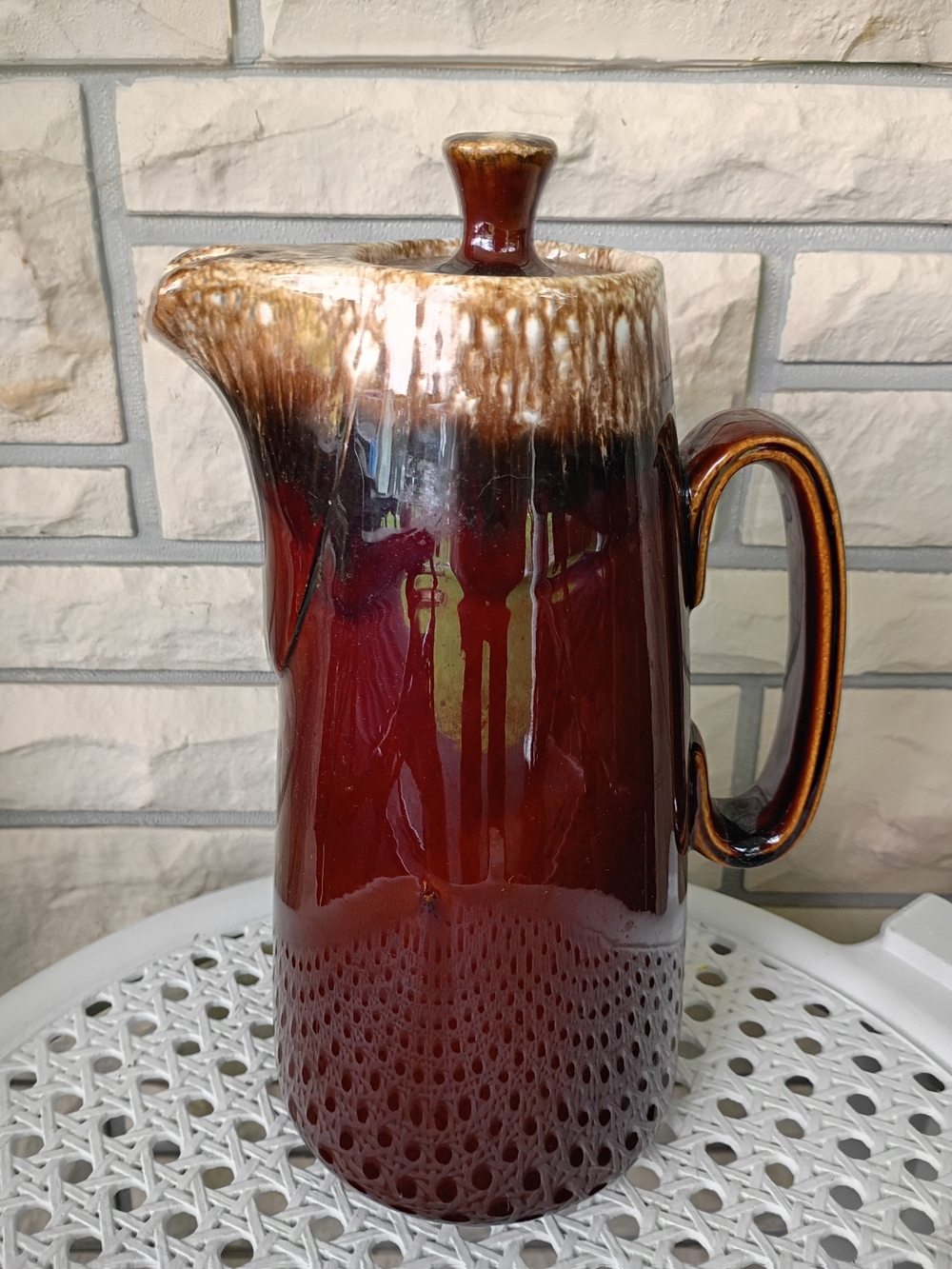 Vintage HULL Pottery Brown Drip Glaze Coffee Pot & Lid 11.25” USA